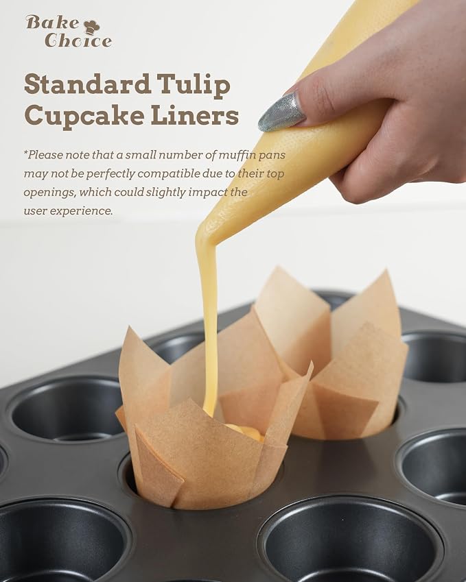 Bake Choice Standard Tulip Cupcake Liners for Baking, Brown Muffin Liners | 200 PCS Tulip Muffin Liners, European Parchment Paper, Nordic Paper Cupcake Wrapper for Party, Christmas
