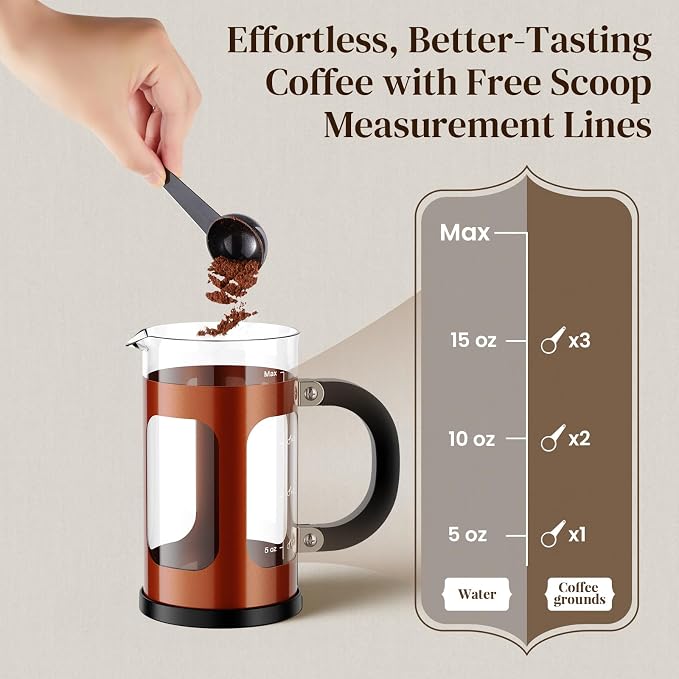 Veken French Press Coffee Maker,No Plastic Touches Cafe,21oz 0.6L Small Pot | Heat Resistant Thickened Borosilicate Glass Stainless Steel Brewer, Single Serve for Kitchen,Travel,Camping,Tea,Gifts, Copper