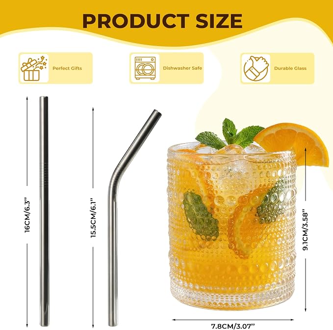 CycleMore Set of 12 Vintage Hobnail Drinking Glasses, 12 oz Highball Glasses & 10 oz Cocktail Glasses, Bar Tumbler Glassware for Water, Juice, Beer, Whiskey, Cocktail, Smoothie