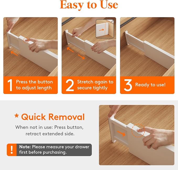 Lifewit 5" Tall Upgrade Drawer Dividers, Adjustable Deep Drawer Organizer | 13.5"-22" Expandable White Drawer Separator for Clothes, Dresser/Kitchen/Closet/Bedroom/Office Organization & Storage, 6 Pack