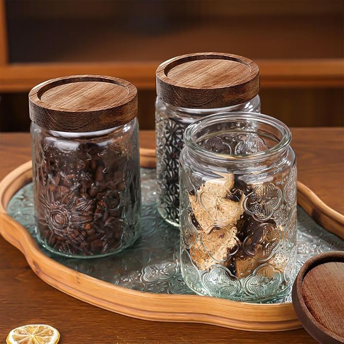 2-Pack 34 OZ Vintage Glass Jar with Lid, Airtight Food Storage Canisters with Bamboo for Kitchen Counter Pantry, Ideal for Coffee, Candy, Tea, Oats, Sugar, Cookies Decorative Jars
