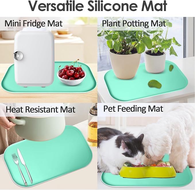 Silicone Coffee Maker Mat with Lip for Countertops 17.4''x10.6'' Mint Green | Multi leak-proof coffee tray for countertop, non-slip silicone mat fits most coffee makers & espresso machines, wipe-clean