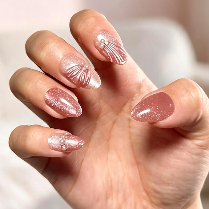 6 Packs (144 Pcs) | Reusable Press on Nails | cute nails | 6-Style Bundle | 12 Sizes | Each Style 24 Pcs | Blush Pink Luxury Press