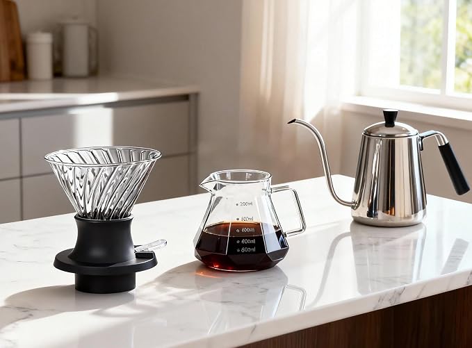 BeeCa Clever Coffee Dripper, All-in-One Coffee Maker Glass Immersion Brewer | One-Switch Control, French Press & Pour Over in One, Beginner-Friendly, 50pcs Paper Filters, Heat Resistant Glass