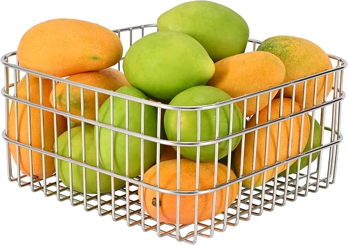 304SS Fruit Basket 3.5L Kitchen Storage Colander Produce Holder | 304 stainless steel, rust-resistant, breathable mesh, quick drainage, versatile countertop organizer, compact modern, durable