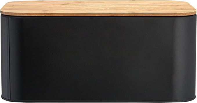 Bloomingville Metal bread Bin with Bamboo Lid, Black (Pack of 3)