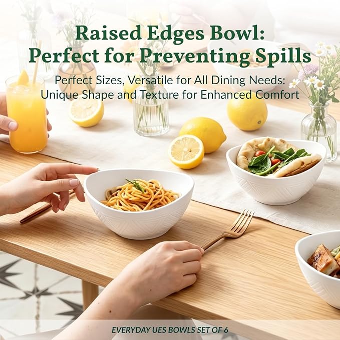 Wheat Straw Bowls 26 OZ Serving Bowls Set of 6 Unbreakable Salad Bowls for Breakfast, Cereal, Soup, Snack Mcirowave and Dishwasher Bowls Set for Kitchen, Camping, Party (White)