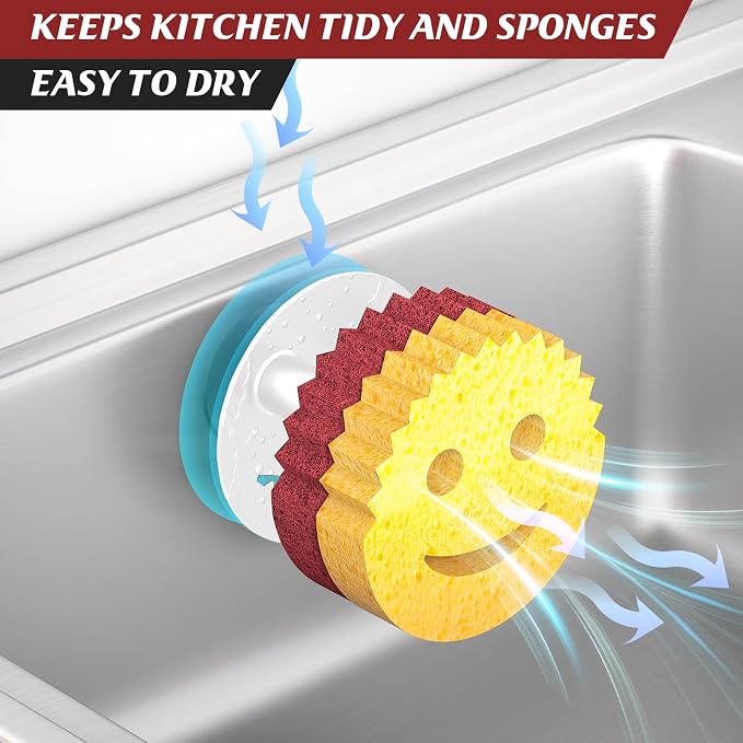 Kontoyo Sponge Holder for Kitchen Sink,Sink Caddy Organizer with Suction Cup Installation for Kitchen/Bathroom, Self Draining,Sponge Caddy for Holding Smiley Sponges-White