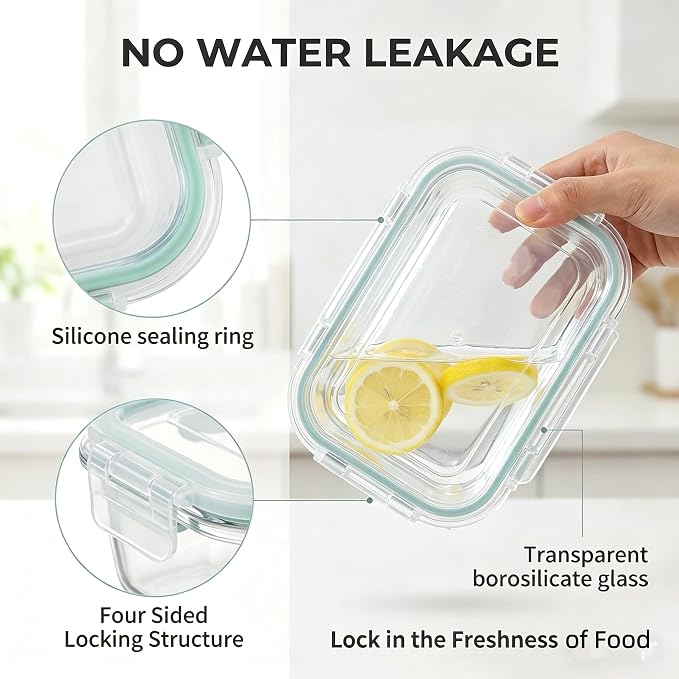 8 Pack Food Storage Containers with Lids,Glass Meal Prep Containers,Oven Safe