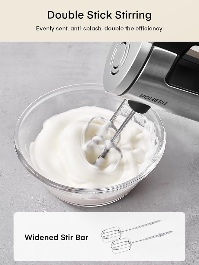 Hand Mixer Electric Handheld, 6 Speed & Turbo Electric Mixer, 300W Handheld Mixer with 2 Stainless Steel Whisk and 2 Dough Hook for Whipping, Mixing Cookies, Brownie, Cakes, Dough Batters, Silver