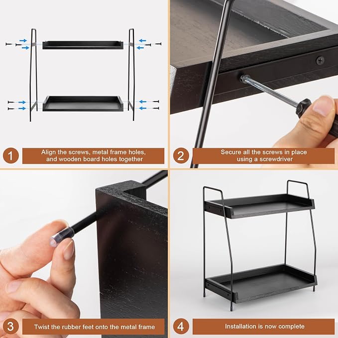 ANBOXIT 2-Tier Coffee Station Organizer, Wooden Kitchen Counter Shelf | for Coffee Bar Accessories, Condiment Storage Caddy for Kitchen, Home, Office - Black