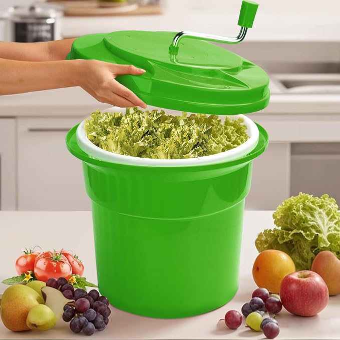 5 Gallon Commercial Salad Spinner and Dryer | Large Manual Vegetable Washer & Greens Dryer with Drain Tube, Heavy-Duty & FDA Listed for Restaurant, Home, Farm Use