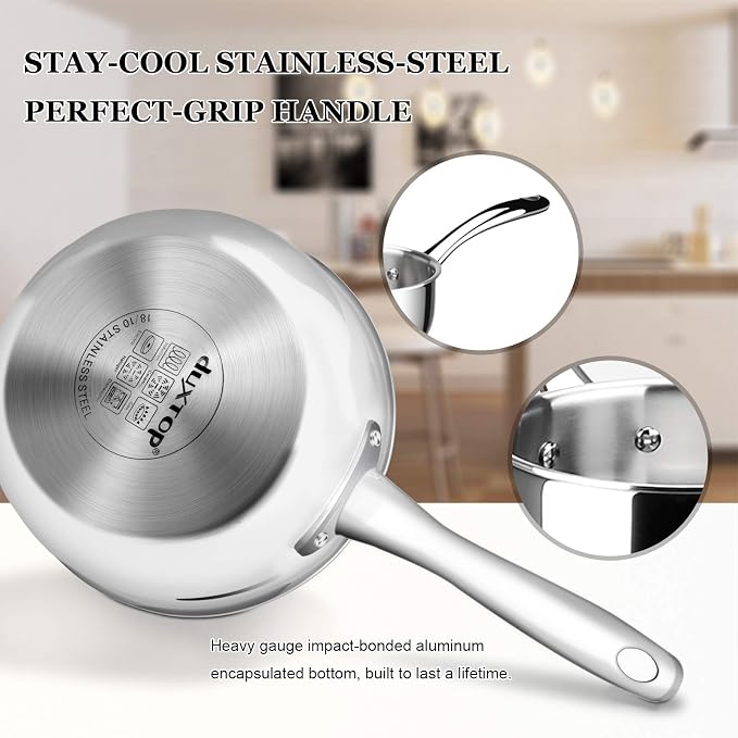 Duxtop Tri-Ply Stainless Steel Saucepan with Lid, 3 Qt Induction Pot | Whole Clad Saucier Pan, Dishwasher and Oven Safe, Stay-Cool Handle