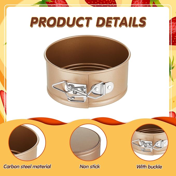 12 Pcs 4 Inch Springform Pan for Baking Mini Cheesecake Pans with Removable Bottom Nonstick Leakproof Round Cake Mold Spring Form Molds for Mini Cheesecake Pizza and Quiches (Gold)