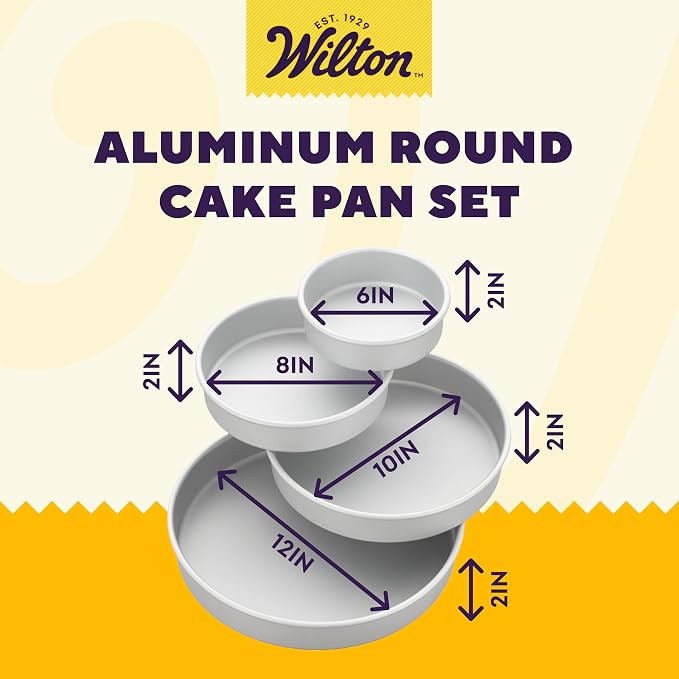Wilton Aluminum Round Cake Pan Set, Made Without PFAS, 4-Piece | Natural Anodized Aluminum Bakeware, Even Heating & Rust-Resistant, Set of 4 Sizes, Perfect for Multi-Tiered Layer Cakes