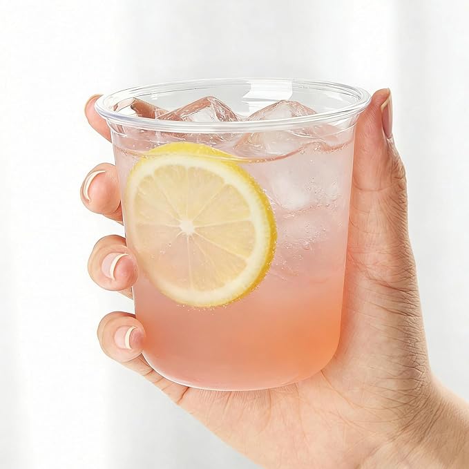 50 x Round Bottom Clear Plastic Cups 12 oz | Disposable Cocktail Cups, Stemless Wine Glasses, Cute Plastic Party Cups for Meeting, Wedding, Birthday, Party Supplies