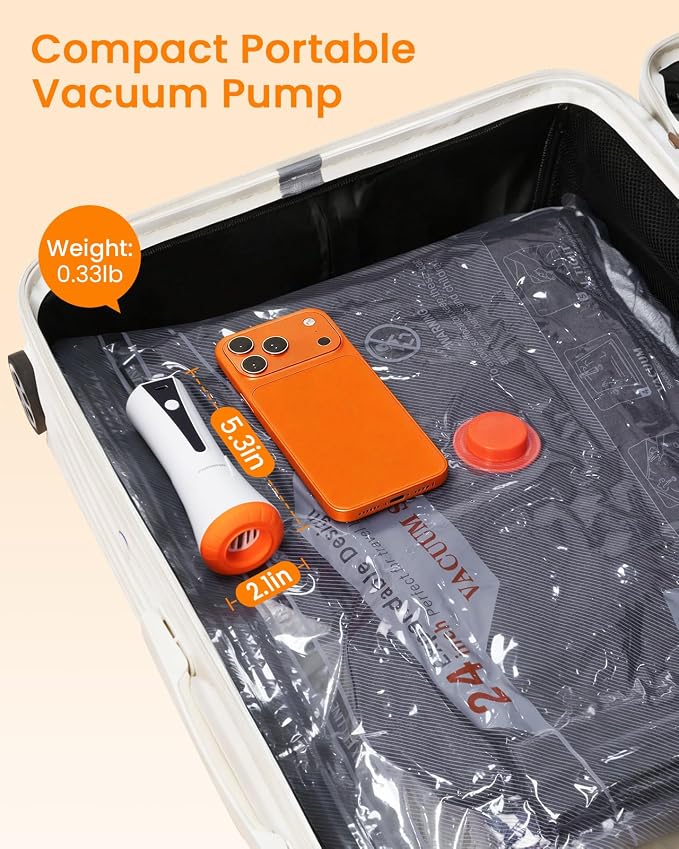 Vacuum Seal Bags for Clothing Travel with Rechargeable Cordless Pump, 18 Pack Compression Space Saver Bags for Packing, Luggage and Seasonal Storage