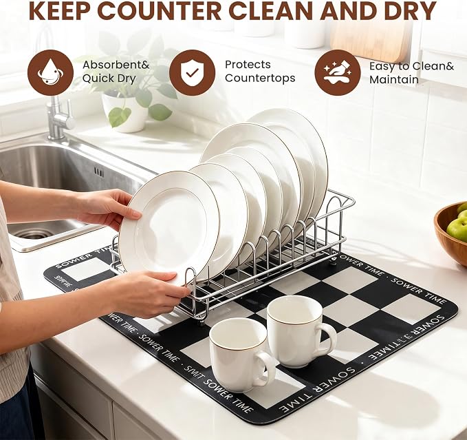 Coffee Mat Dish Drying,Non-Slip Easy Clean Sink Mat,Heat-resistant ,Fit Under Coffee Maker, Espresso Machine, Pot, Dish Rack (Checkerboard pattern, 20"x30")