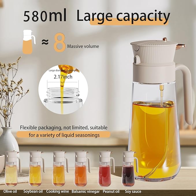 19.6 oz Leak-Proof Glass Olive Oil Sprayer for Cooking, Fine Mist & Pour | 2 in 1 Oil Dispenser and Sprayer, Switch Between Fine Mist & Precision Pour for Air Fryer, BBQ, Salad, Baking - White