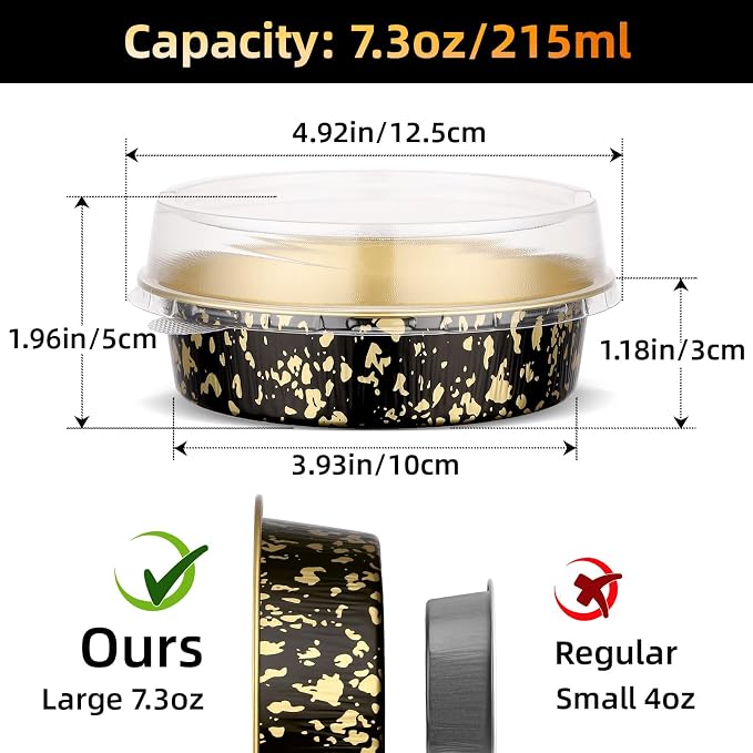 Beasea Mini Pie Pans with Lids, 120 Pack 4 Inch 7.3oz Disposable Cake Pans Aluminum Foil Pie Tart Baking Cups Tins Individual Dessert Containers Oven Dishes for Tart Cheesecake - Black Gold Speckles