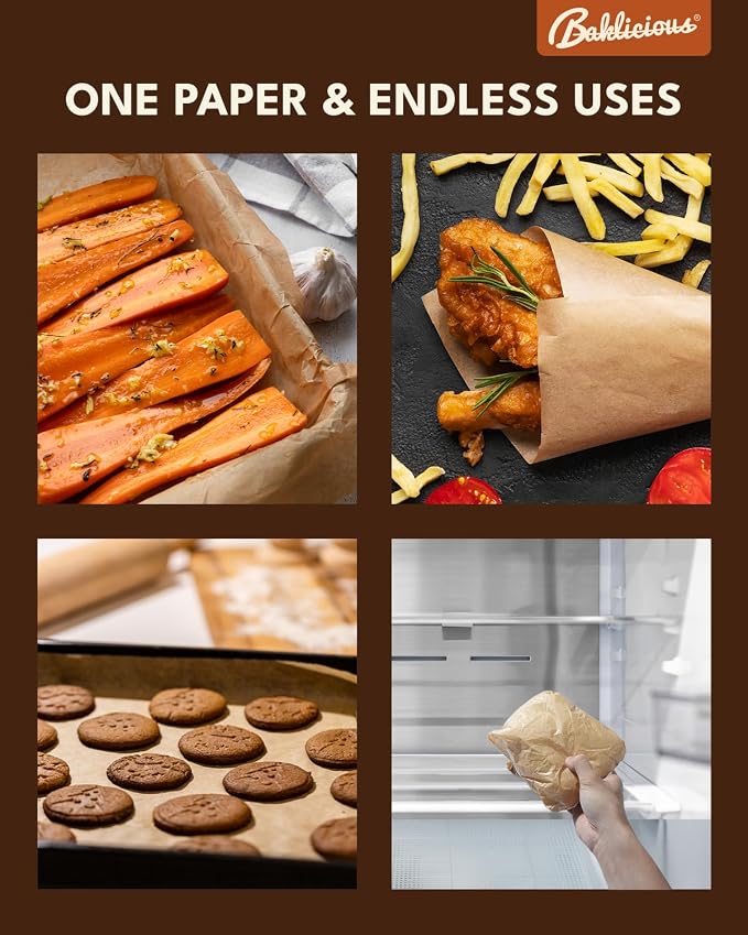 Baklicious 16x24inch 100pcs Unbleached Precut Non-Stick Full Parchment Paper