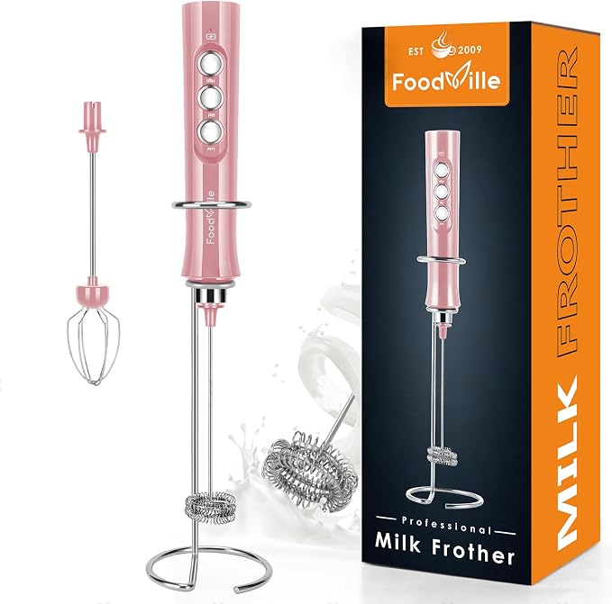 MF02 Rechargeable Milk Frother Handheld Foam Maker with Stainless Whisk for Cappuccino, Latte, Bulletproof Coffee, Keto Diet, Protein Powder, Matcha (Coral Pink)