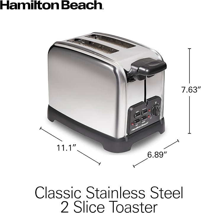Hamilton Beach Retro 2 Slice Toaster With Sure-Toast Technology, Wide Slots | Browning Control With 9 Shades | Auto Shutoff | Bagel, Defrost, Cancel | Toast Boost | Polished Stainless Steel | 22782