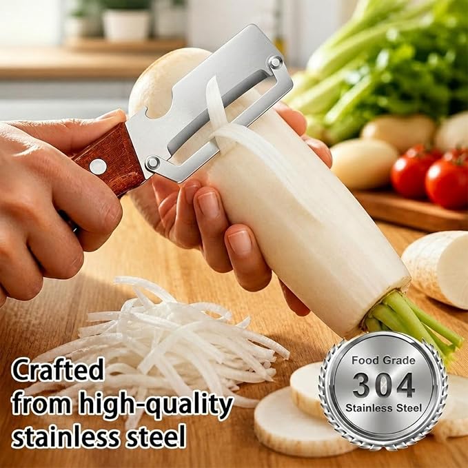2 Pack Multifunctional Vegetable Peeler, Peelers for Kitchen with Bottle Opener, Zero Snag Wooden Peeler, 2 in 1 Stainless Steel Peeler with Wooden Handle, Potato, Fruit, Pumpkin