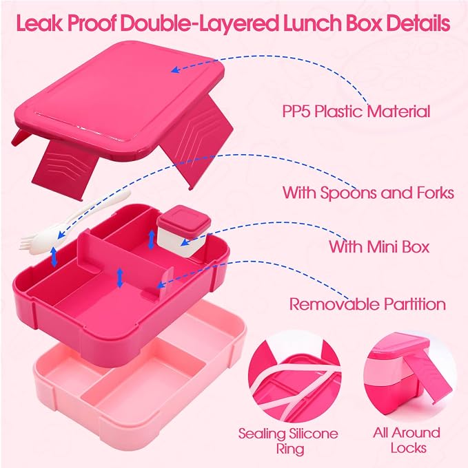 PainZieteg Lunch Box for Girls with 10oz Thermo 6 Compartment Bento Set | Nylon Insulated Lunch Bag with Adjustable Strap, Ideal for Kids, Teens School, Travel, Picnic, Leakproof Thermal Pouch, Green