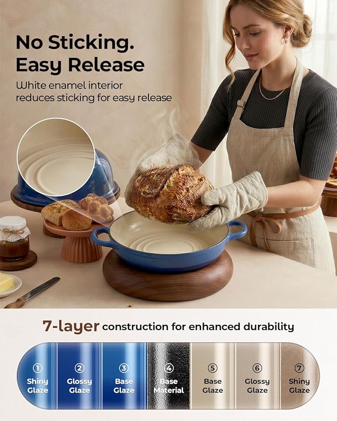 5QT Enameled Cast Iron Sourdough Bread Oven & Starter Kit, Blue | Tight-fitting Dome Lid Helps Retain Steam, Baking Kit Supports Proofing, Scoring & Dough Transfer, Complete Artisan Bread Set
