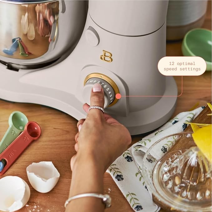 3.5 Qt Stand Mixer, 300W Powerful Motor, Tilt-Head Design with Stainless Steel Bowl, 12 Speeds, Includes Dough Hook Whisk Beater for Baking Mixing (Porcini Taupe)