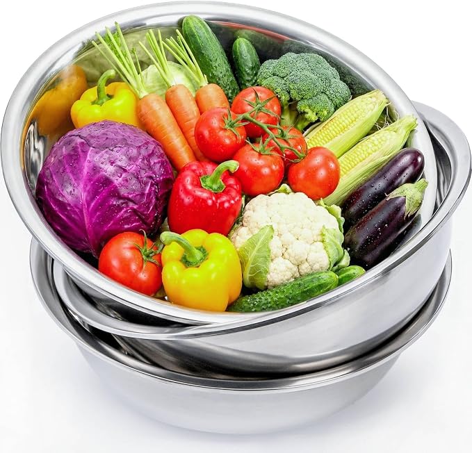 WUWEOT 3 Pack 10 Quart Large Mixing Bowl, Stainless Steel Oversized Salad Bowls, All-Purpose Metal Serving Basin for Home Commercial Prepping Baking Marinating Cooking Brining Mixing