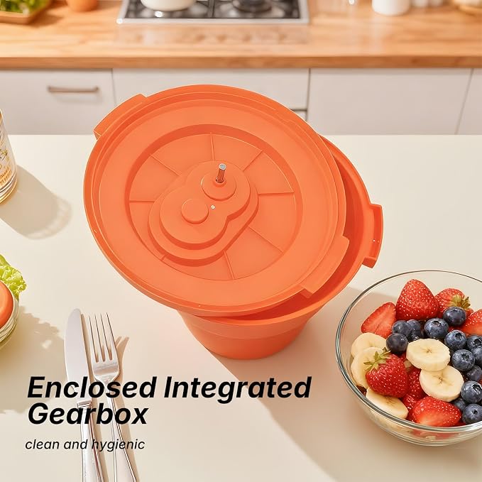 Hakka 2.5 Gallon Salad Spinner,Commercial Restaurant Manual Lettuce Dryer for Vegetable Fruit Dryer Mixer(Orange)