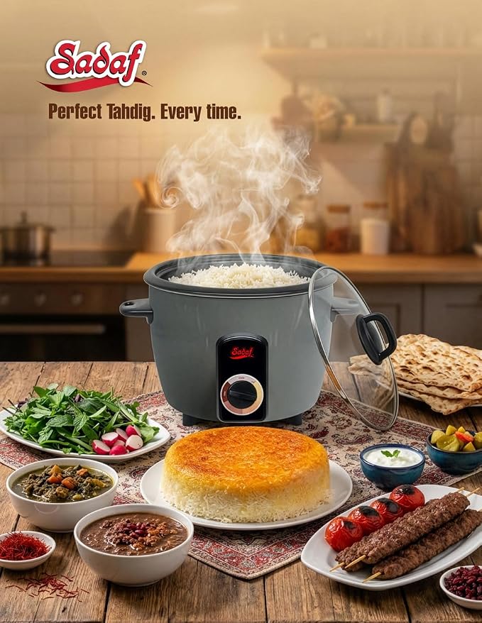 Sadaf One-Touch Automatic Rice Cooker – Electric Persian Rice & Tahdig Cooker - Non-Stick Inner Pot & Auto Shut-Off - Easy to Use Rice Maker - Middle Eastern Cuisine - 15 Cups