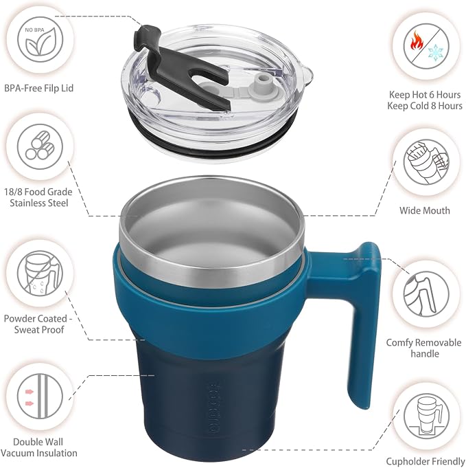 BJPKPK 10 oz Mini Tumbler with Lid, Straw & Handle, Insulated Steel Cup | Small, Spill Proof, Leak Proof, Thermal, Double Wall Vacuum, Sweatproof, Dishwasher Safe, BPA Free, Indigo Black