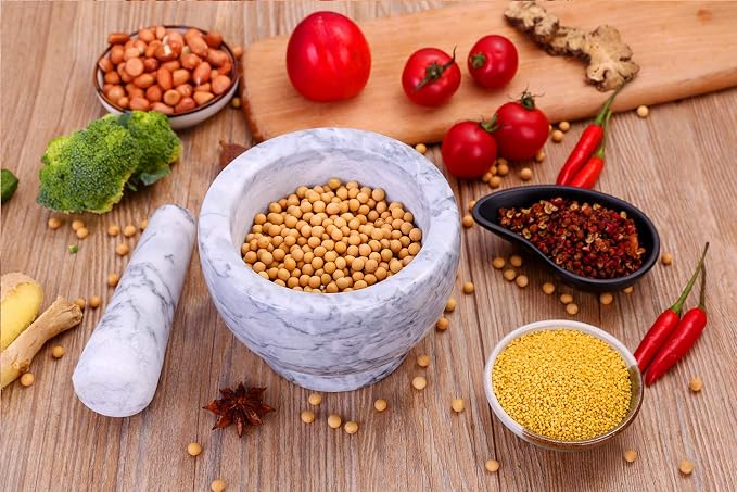 Mortar and Pestle Set, Guacamole Bowl Polished Natural Marble Stone, Grinder and Crusher, with Silicone Mat & Spoon-300ML(Light White Gray)