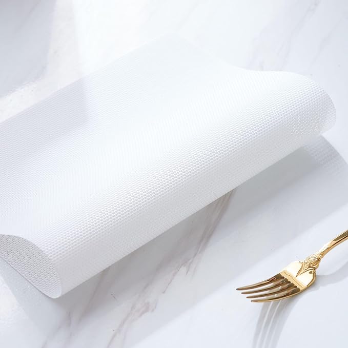 Zupro White Placemats Set of 4 Woven PVC 18"x12" for Indoor Outdoor Usage | Washable Heat-Resistant Non Slip Table Mats PVC Vinyl Kitchen Dining Patio Table Place Mats for Holidays Dinner Parties BBQs