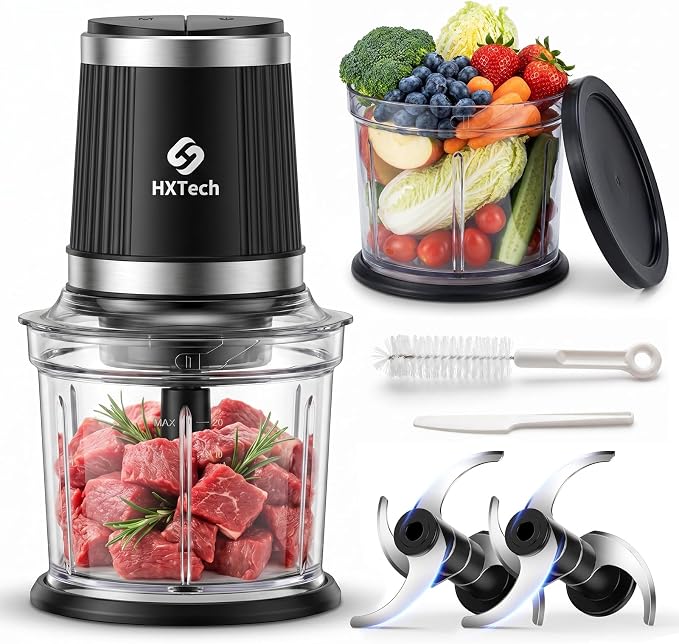 4 Cup Food Processor Set: 2-Speed Electric Food Chopper with 2 Bowls | Mini Food Processor with 2 Pack 420 Stainless Steel 4-Layer Blades, Small Meat Processor for Meat, Fruits, Baby Food,Pet Food