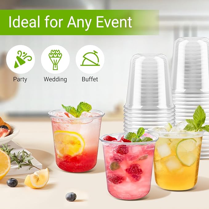 50 Pcs Round Bottom Plastic Cups, 12 oz Disposable Stemless Wine Glasses | Clear Plastic Cocktail Cups, Cold Drinking Party Glasses, For Wedding Gathering Birthday Meeting