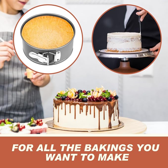 Funnymoom 4 Pcs 6 Inch Non Stick Springform Pan with Removable Bottom Carbon Steel Round Springform Cheesecake Pan with Stainless Steel Spring Buckles for Baking Kitchens Restaurant(Gray)