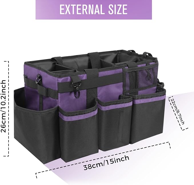 SCAVATA Wearable Cleaning Caddy, Cleaning Caddy Supplies Organizer with Handle & Shoulder Straps for Housekeepers, Under Sink & Car Cleaning Tool Organizers Bag with 4 Foldable Divider (Purple)