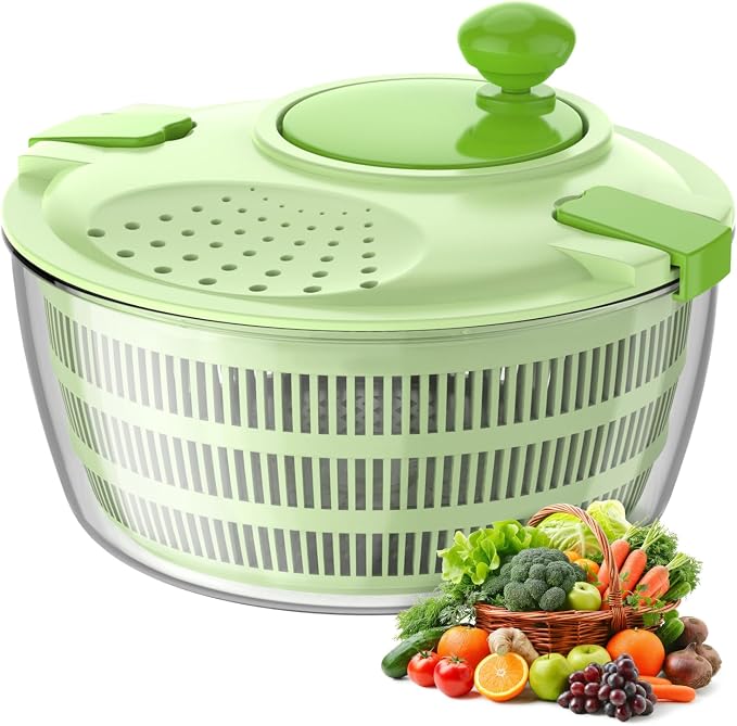 Salad Spinner 4.4 QT Lettuce Spinner with Bowl and Mesh Basket | Compact Space-saver, Fruit and Vegetable Washer for Washing, Spinning, and Draining