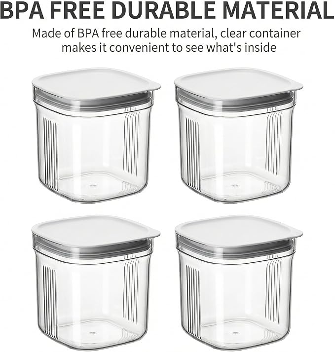 Airtight Food Storage Containers with Lids, 4 Pcs Set BPA Free Clear Sturdy Kitchen Pantry Organization Canisters for Herbs, Coffee, Tea - Keeps Food Fresh & Dry (Transparent-4pcs)