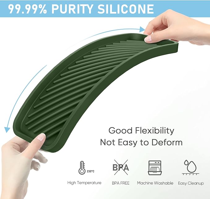 Kitchen Silicone Sink Organizer Tray, Sponge Holder for Sink Caddy（Green） | Silicone Soap/Sink/Drip Tray, Kitchen Sink Organizer, Small Mats for Counter, Soap Dish Tray, Dishwashing Accessories