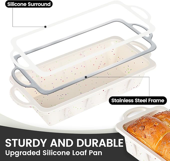 Vinino 2 Pack XLarge Nonstick Silicone Loaf Pans 12.5 x 5.5'' for Baking | Extra-Large Pans for Make-Ahead Loaves, Paired Desserts, Freezer Meals & Neat Storage Of Neutral Style Bakeware Sets