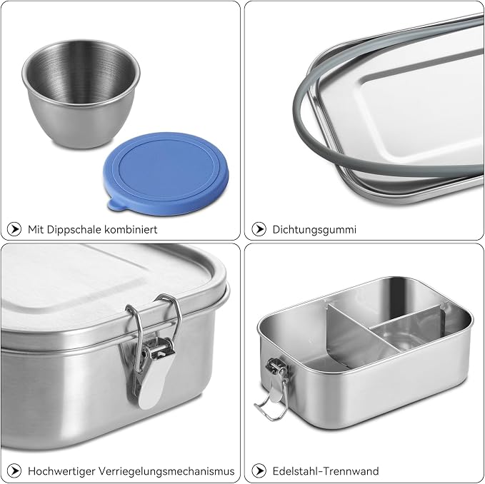 GOLDEN KEY 27oz Stainless Steel Bento Box for Kids,800ml Stainless Steel Lunch Box with Leakproof Condiment Container,3 Compartment Snack Containers for On the Go Meal,Freezer & Dishwasher Safe (Blue)