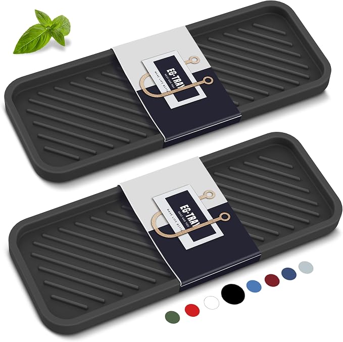 Kitchen Silicone Sink Organizer Tray, Sponge Holder for Sink Caddy（Black） | Silicone Soap/Sink/Drip Tray, Kitchen Sink Organizer, Small Mats for Counter, Soap Dish Tray, Dishwashing Accessories