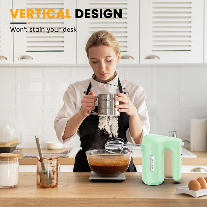 Lord Eagle 5-Speed Small Hand Mixer Electric, 300W Compact Portable, Green | Handheld Kitchen Mixer Egg Beater with 5 Attachments & Storage Bag, Cake Supplies for Bread Dough Baking, Lightweight