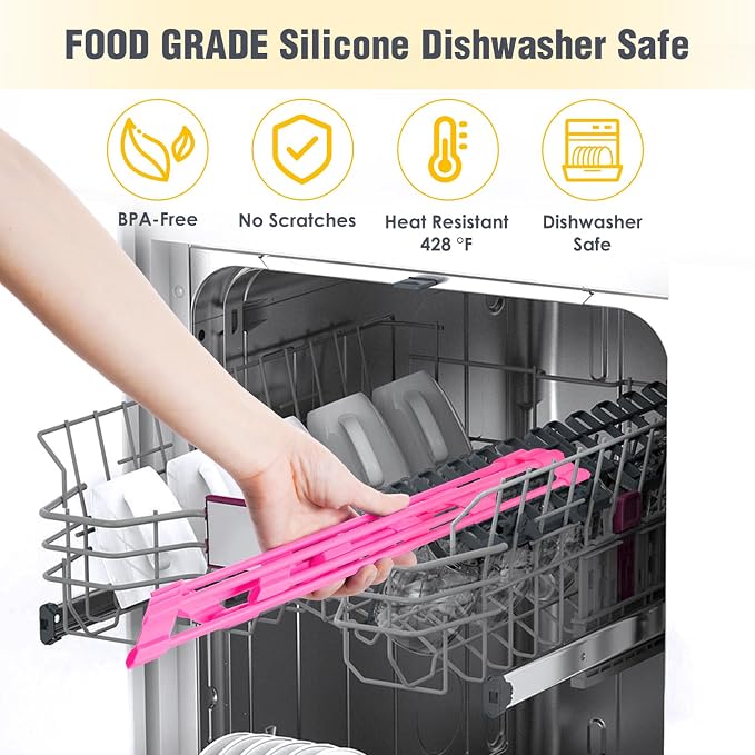 Tomorotec Roll Up Dish Drying Rack with Silicone Coating, Hot Pink | 304 Stainless Steel with BPA-Free Silicone, Triangle Design Maximizes Sink Corner Space, Fits Compact Kitchens And RVs