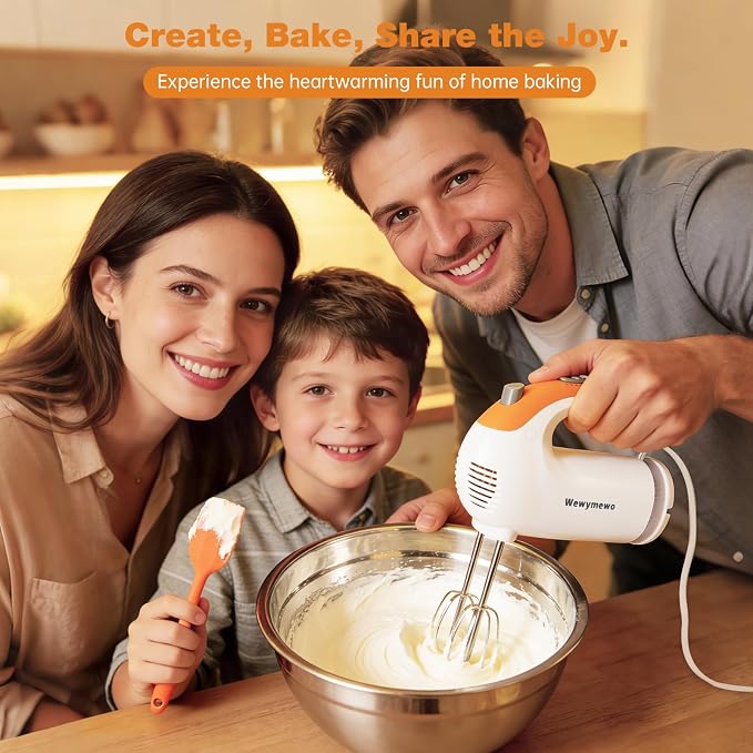 300W 5-Speed Hand Mixer with 3 Bowls & Accessories for Baking | Complete Kitchen Cake Mixer Includes Paddle, Dough Hook, Whisk, Measuring Cups & Spoons – Nesting Bowls Space-Saving Design